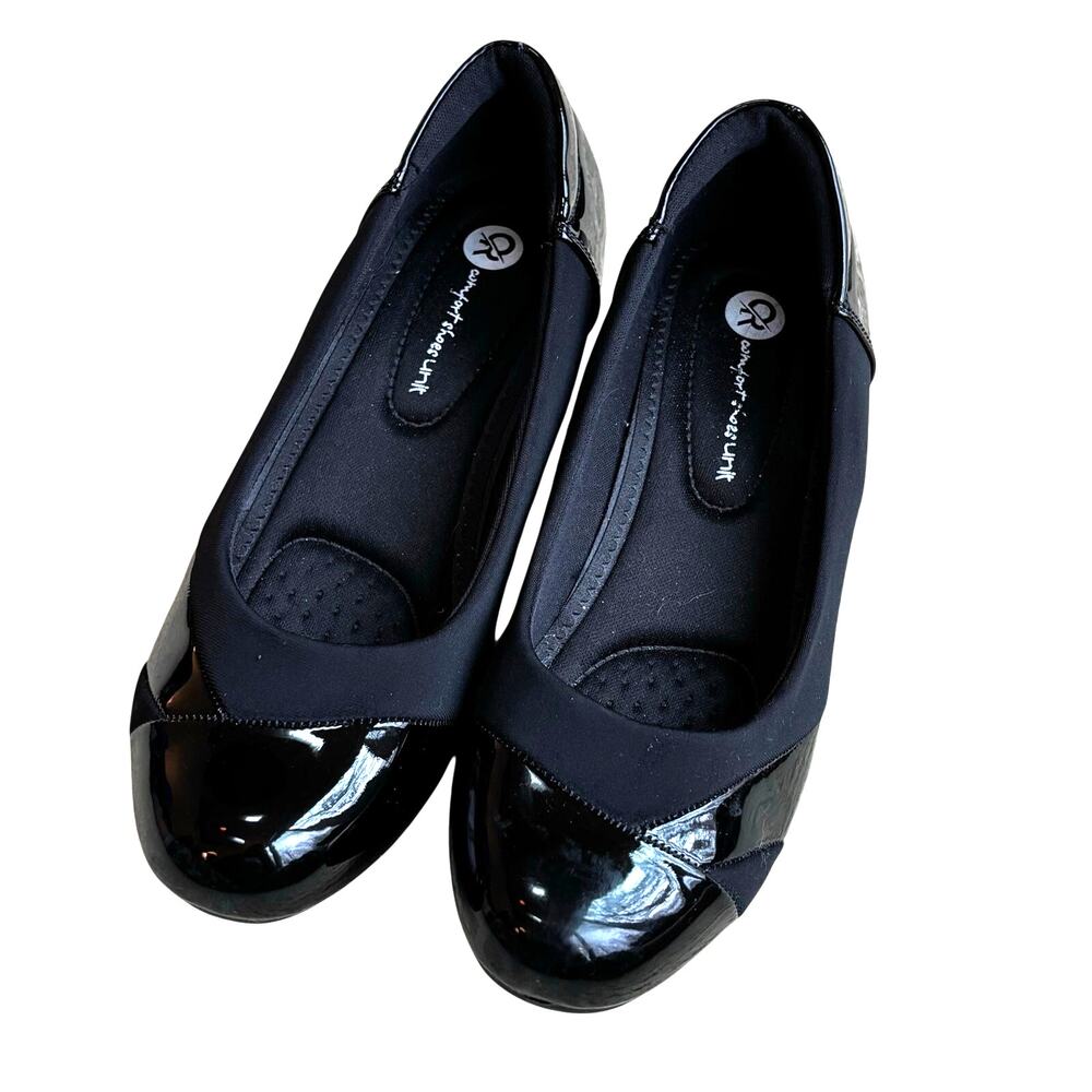 Black pumps US 8M comfort mesh & patent finishes mid heel business career padded
